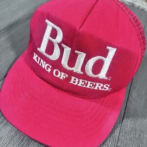 VTG Budweiser Hat Red 80s Bud King of Beers Snapback Trucker Cap Made‎ In USA